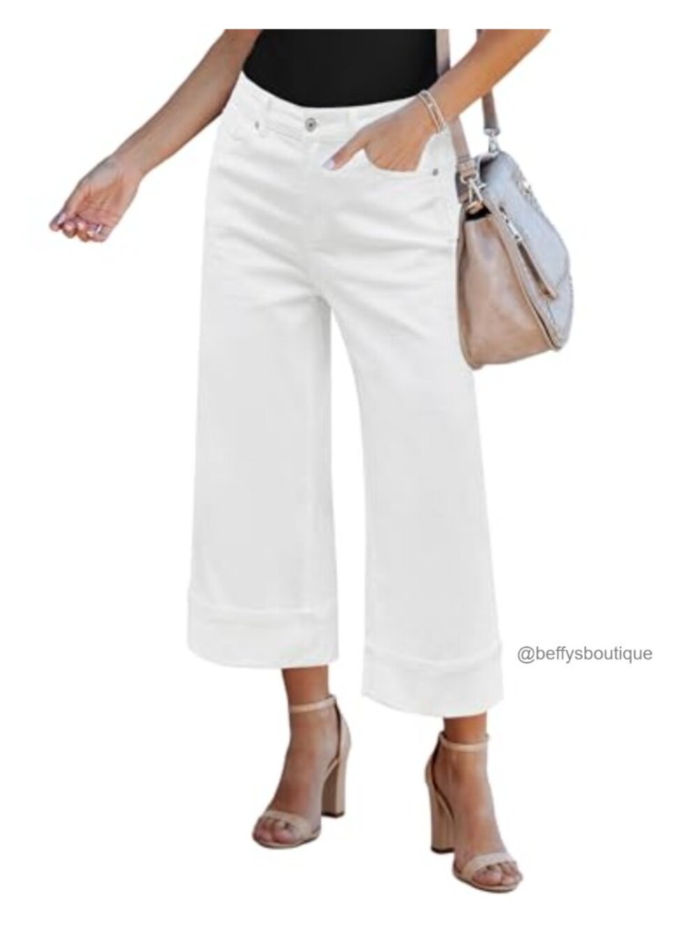 Wide Leg High Waisted Stretchy Denim Capri Jeans